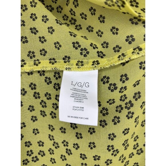 CAbi Sleeveless Button Up Blouse Womens L Yellow Black Floral Collar Flowy Sheer - Picture 6 of 8